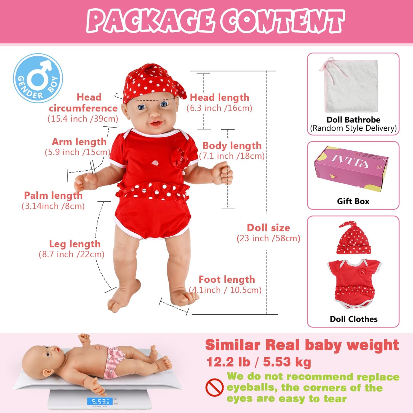 IVITA 16 inch Silicone Baby Dolls Girl Weighted 4.95 lb,[NOT Vinyl],Silicone Full Body Reborn Lifelike Realistic Real Life Newborn Soft Babies with Feeding Kit & Gift Box for Kids Age 3+