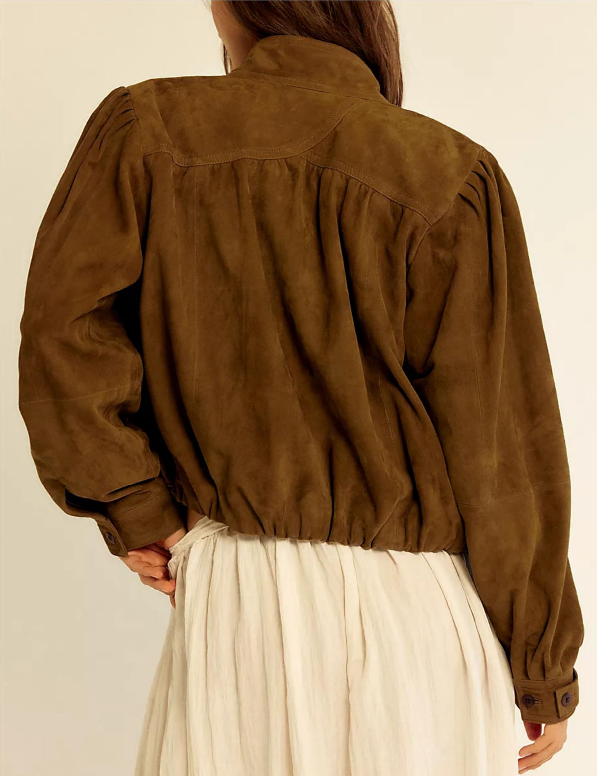 Wanzetaly Women's Faux Suede Jacket Casual Cropped Leather Coat with Pocket Button Bomber Jacket(0615-Brown-S)