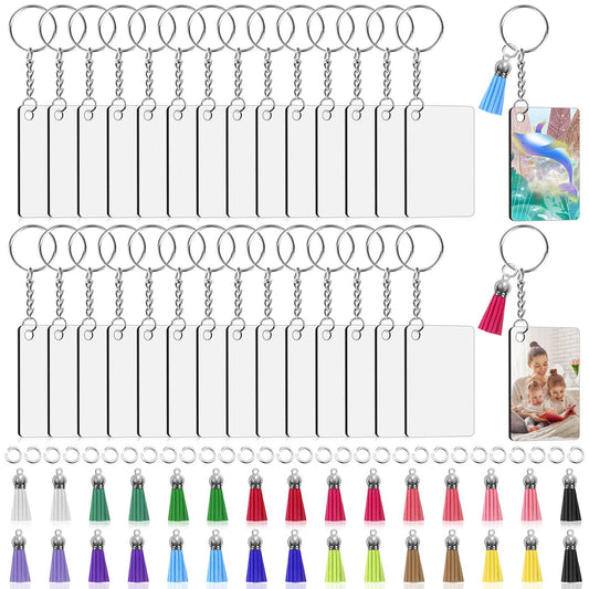 Modacraft 120Pcs Sublimation Keychain Blanks Bulk Set with Rectangle Sublimation Blanks Tassels Keychain Rings & Jump Rings for DIY Keychains Crafting