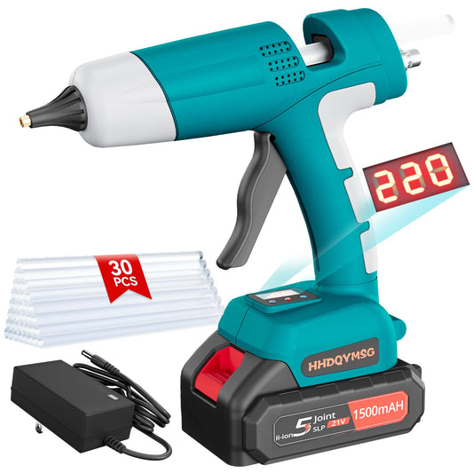 HHDQYMSG 100W Cordless Hot Glue Gun with Temp Adjust & LCD Digital Display, 60S Fast Preheating Hot Glue Gun Full Size with 30Pcs Premium Sticks for DIY Crafts, Repair and Construction