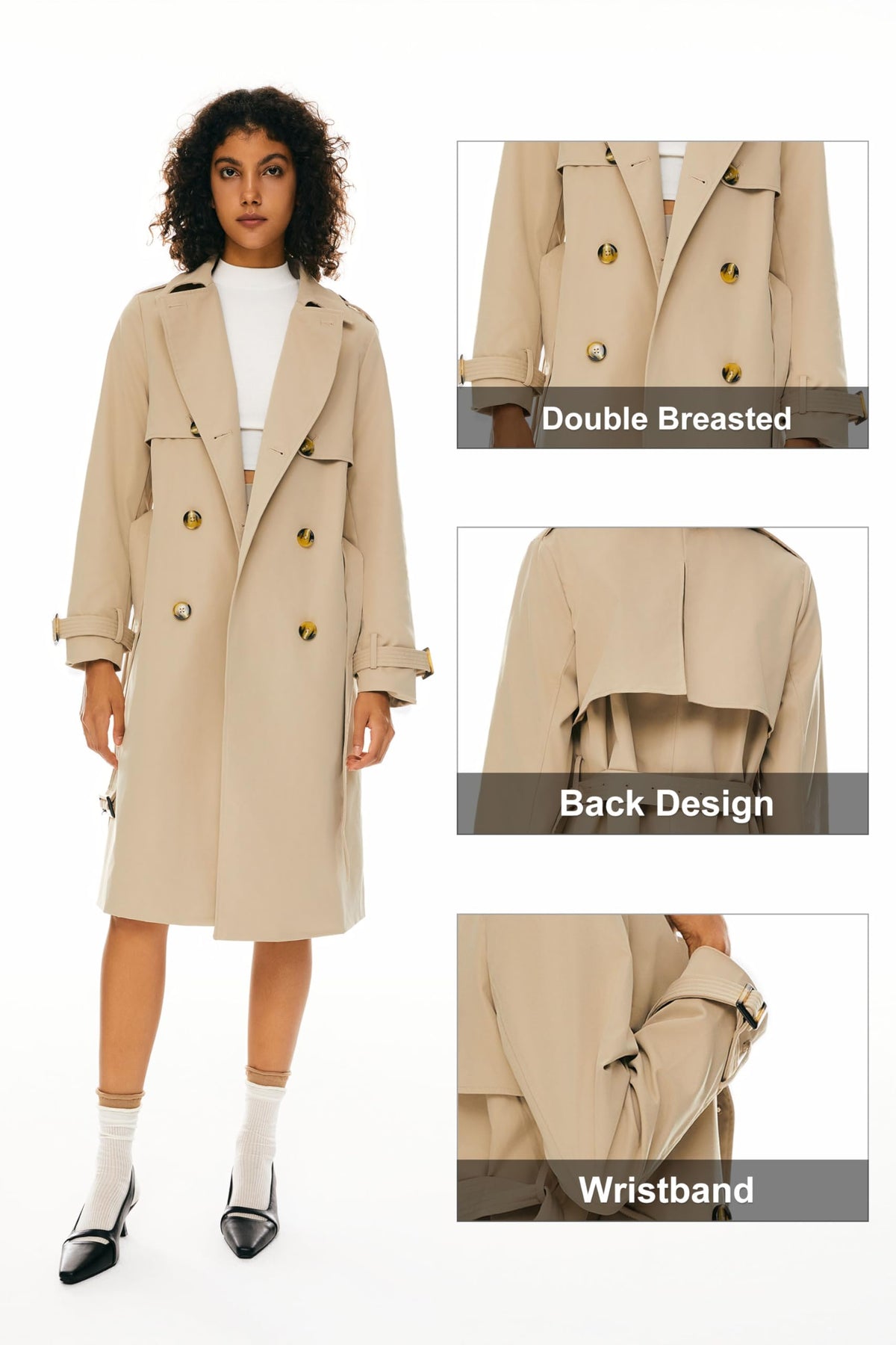 Orolay Women's 3/4 Length Double Breasted Trench Coat Lapel Jacket with Belt Green M