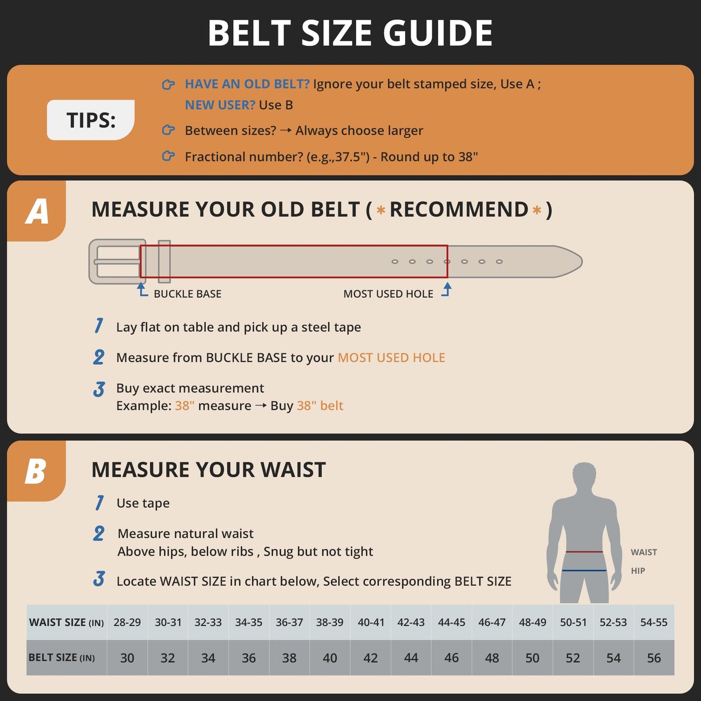 Buffway Men's Leather Belt,1.5" Handcrafted Top-Grain Leather – Durable,Comfortable,Suitable for Everyday Formal & Casual Wear - Size 40" Coffee