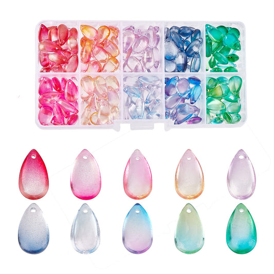 PH PandaHall Teardrop Crystal Beads, 200pcs 10 Color Water Drop Crystal Glass Beads Transparent Loose Beads Colorful Charms Pendants for DIY Crafts Earring Jewelry Making Costume Embellishments