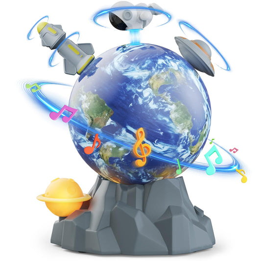Magnetic Rotating Space Toy Musical Ball with Soft Ambient Light – 360° Spinning Rocket, Astronaut & Spacecraft Playset – Educational STEM Toy & Ideal Christmas or Birthday Gift for Kids Ages 3–10