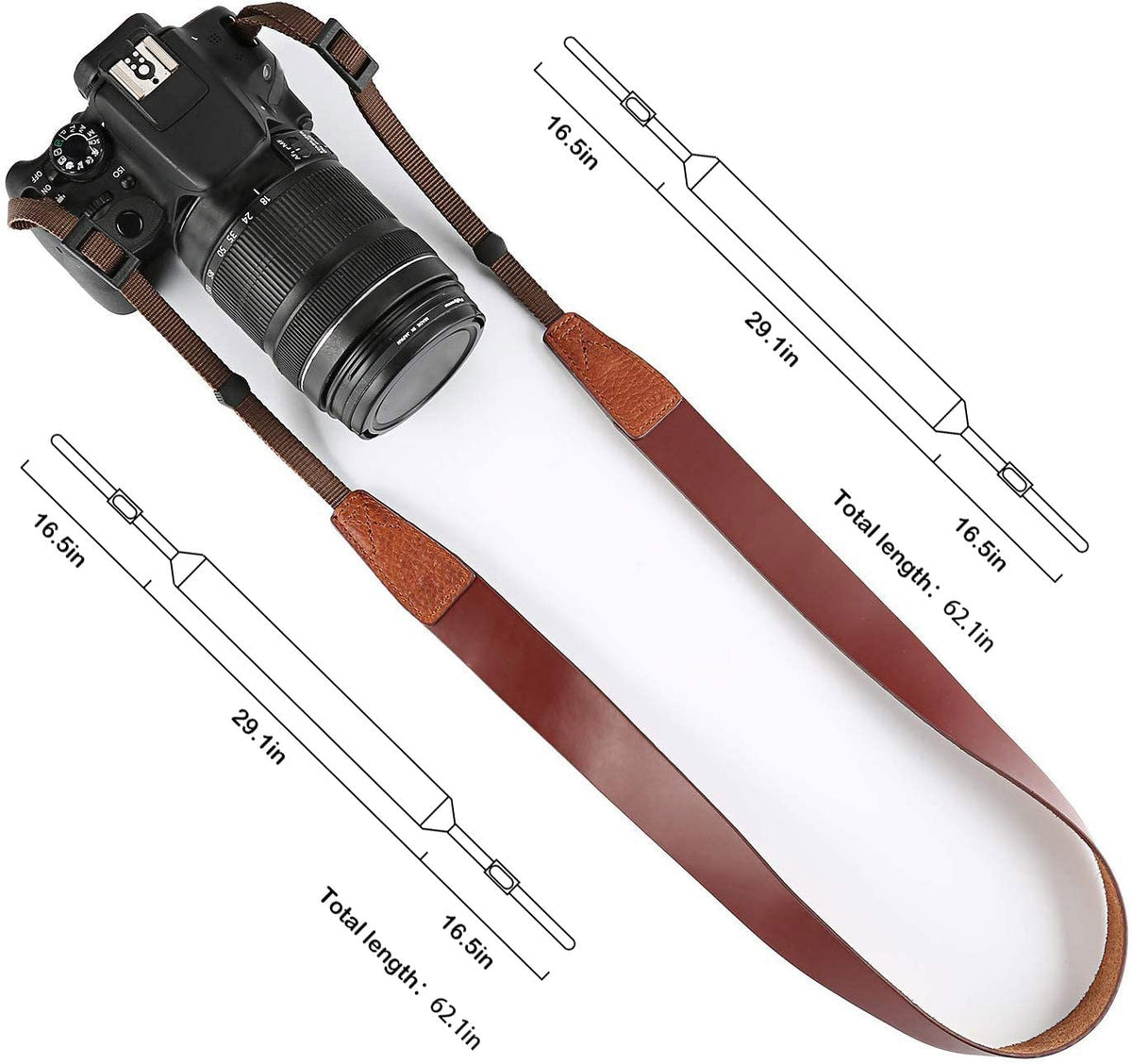 CANPIS Soft Leather Camera Shoulder Neck Strap, Brown Color, Adjustable Length compatible with DSLR Cameras Canon Sony Fujifilm Olympus Leica etc.