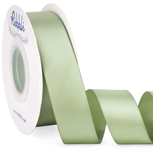 Ribbli Dusty Sage Satin Ribbon Double Faced Satin 1 Inch x Continuous 25 Yards-Sage Green Ribbon for Gift Wrapping Crafts Wedding Decoration Bows Bouquet Floral Arrangement