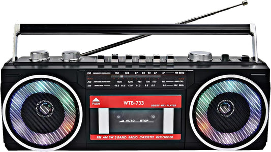 WISCENT 80's Cassette Retro Player Recorder with AM/FM/SW Radio, Bluetooth Boombox, USB, Built-in MIC for Voice