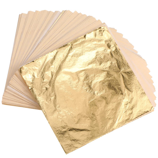 Harloon Imitation Gold Leaf for Art Imitation Gold Foil Sheets Square Foil Paper for DIY Gilding Painting Decoration Crafting Furniture, 5.51 x 5.51 Inches/ 14 x 14 cm (500 Sheets)