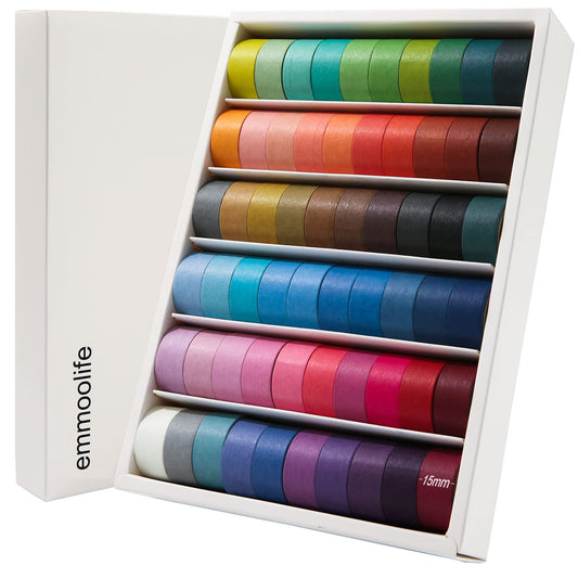 emmoolife 60 Rolls Washi Tape Set 15mm Wide Rainbow Colored Painters Masking Tape Supplies Writable Cute Colorful Decorative Craft Tape for Scrapbook DIY, Planner, Arts, Labeling and Color-Coding