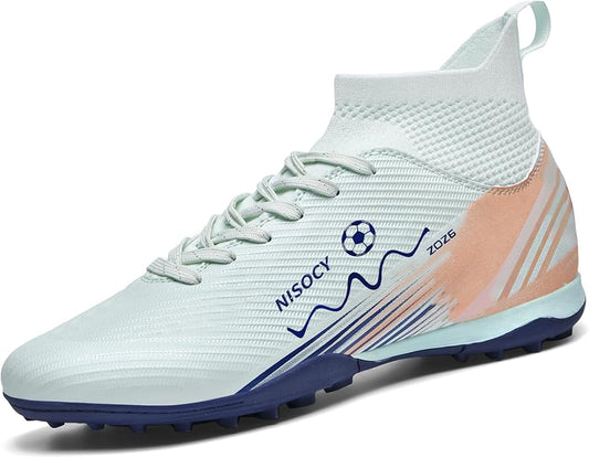 NISOCY Soccer Shoes for Mens Womens Professional Cleats High-Top Athletic Turf Football Shoe Outdoor/Indoor Professional Futsal Football Training Sneaker