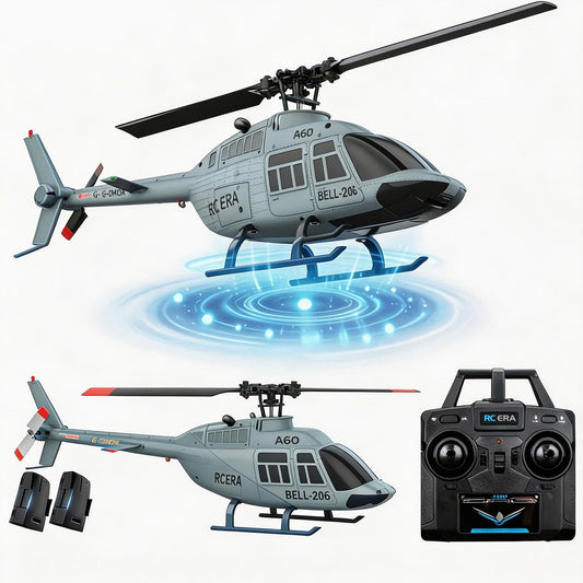 Ssccgym A60 206 Remote Controlled Helicopter Aircraft Plane 4CH RC Heli Aileronless 1/42 Scale 6-Axis Gyroscope Altitude Hovering Optical Flow Position 2Batteries for Adults Beginners/Grey
