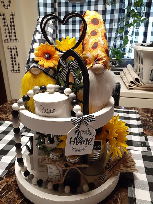 2 Tiered Tray Stand Decor, White Tiered Tray Decor for Farmhouse, Coffee Bar, Weddings-Holiday (White)