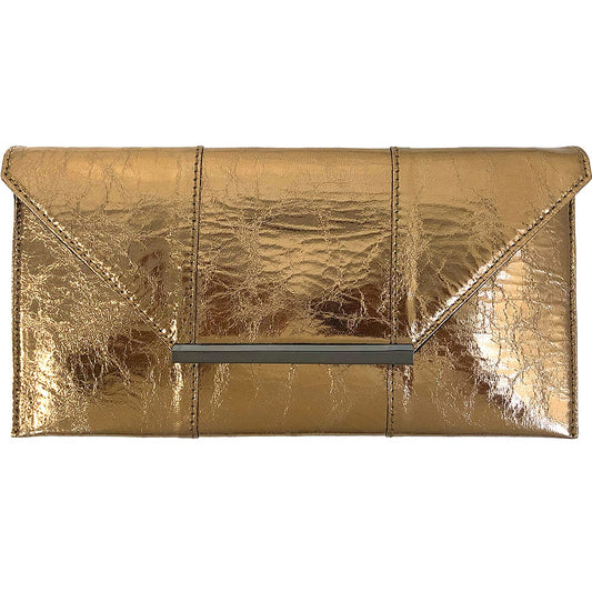 JNB Women’s Metallic Clutch Purse, Evening Handbag With Chain Strap, Magnetic Snap Closure, Zipper Pocket, Gun Metal Hardware, Slim Formal Party Bag, Bronze, 11.25 x 6 Inch