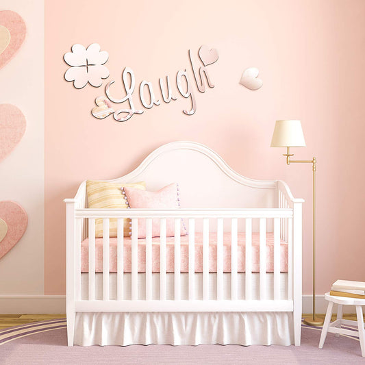 24 Pcs 3D Acrylic Mirror Wall Decor Stickers, Heart Letters Wall Decals, DIY Removable Self Adhesive Love Stickers, Silver Room Decor Beautiful Art Letter Decals for Home Bedroom Living Room Bathroom