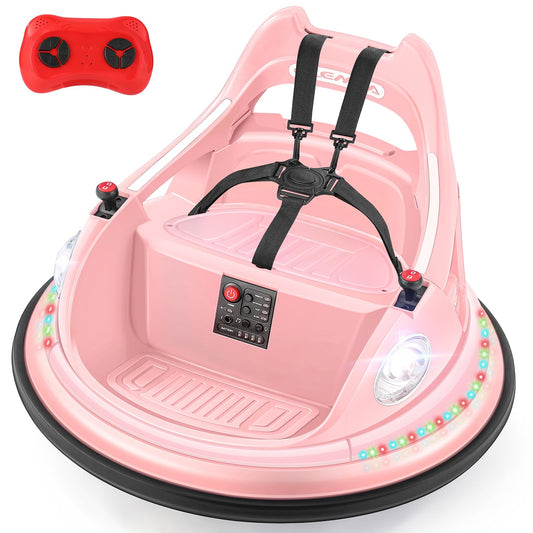 ELEMARA Bumper Car for Kids,1.9mph Max,12V Toddler Ride on Toys with Remote Control,2-Speed,2 Playing Modes,360 Degree Spin,Bumping Toy Gifts W/Bluetooth,5 LED Lights Modes,DIY Stickers,Pink