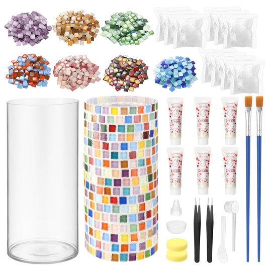 LemonRoad 2 Set DIY Mosaic Vase Kit Gifts for Adults Acrylic Cylinder Vases Arts and Crafts Kit with Complete Craft Accessories Supplies for Handmade Home Decor Painting Mosaic Lovers Birthday Gifts