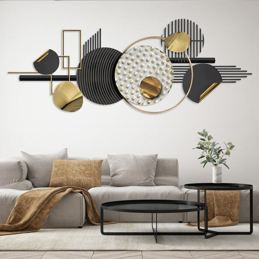 Lucky Monet Large Wall Decor for Living Room, Modern Metal Wall Art, 3D Textured Geometric Wall Sculpture 59"x24" Wall Hanging Decoration for Dinning Room Bedroom Entryway