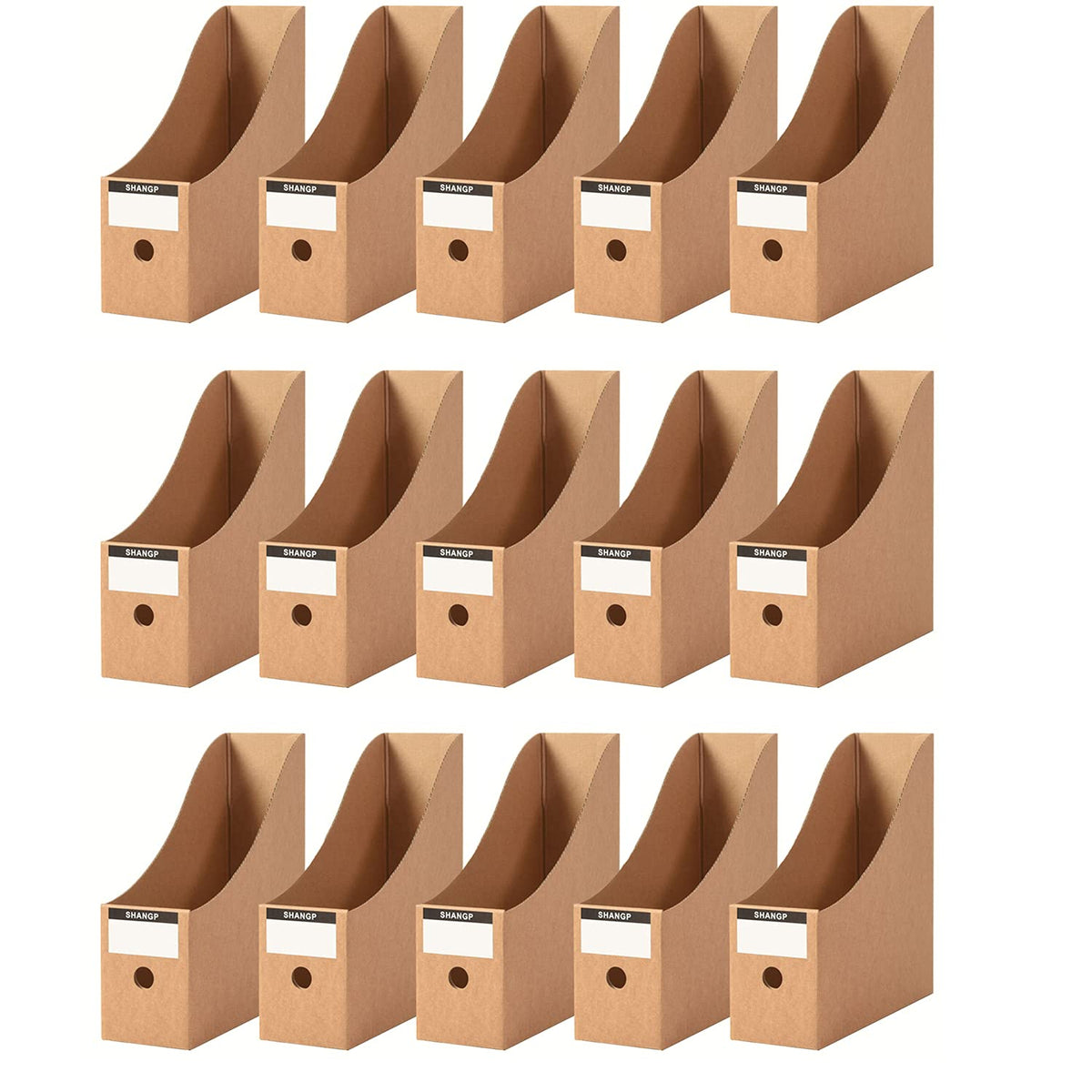Fiyerna Foldable Desk File Holder Organizer Sturdy Cardboard Magazine Storage Box Document Rack with Blank Label Stickers for Home School Office (15, Brown)