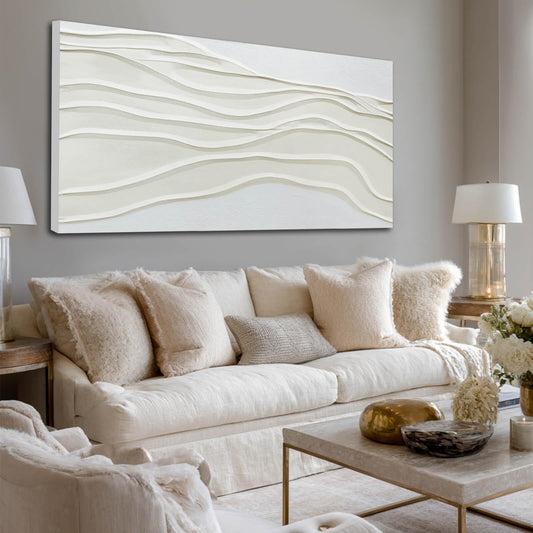 Framed Neutral Abstract Wall Art White Pictures Wall Decor Textured Canvas Painting Artwork for Dining Room Bedroom Home Decorations 24x48 Inch