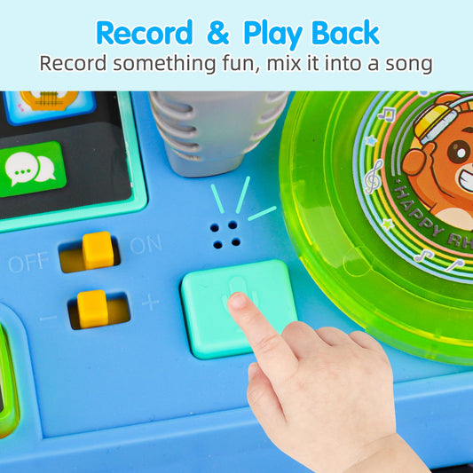 Baby DJ Table for Toddlers 1-3, Baby Musical Piano Toys 6-9-12-18 Months Toddler Activity Learning DJ Mixing Table with Music & Light Educational Toy for 1 Year Old Boy Girl First Birthday Infant Gift