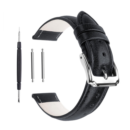 Berfine 14mm 16mm 18mm 20mm 22mm Calf Leather Watch Band, Extra Soft Watch Strap for Men Women (16mm, Black)