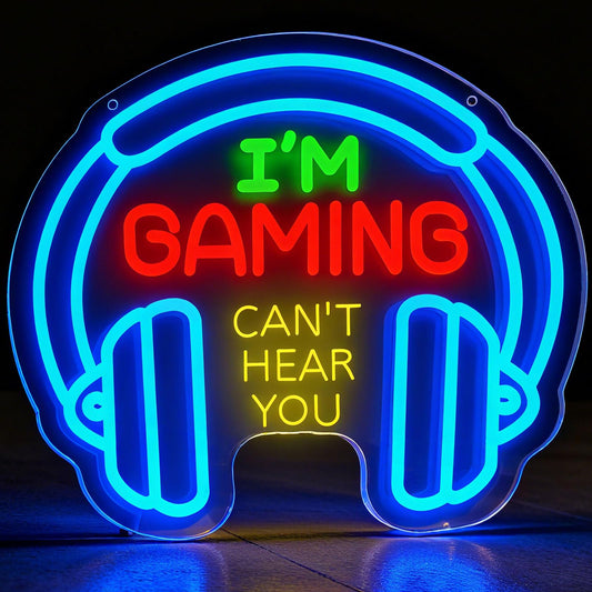 Gaming Neon Sign for Boys Room, Dimmable LED Game Room Neon Lights, USB Powered "I'M GAMING CAN'T HEAR YOU" Headset Neon Sign, Gamer Gifts for Men Teenager, Wall Decor for Game Zone Video Room Bedroom
