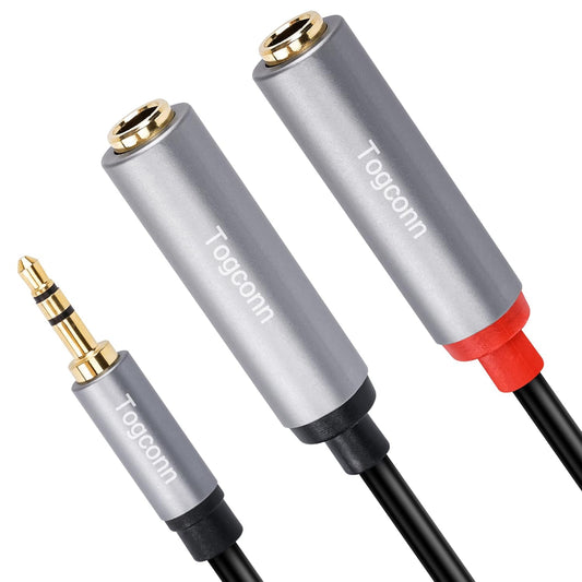 Togconn 1/8 Inch 1/4 Inch 0.6 Feet,3.5mm 2 6.35mm to Dual Audio Y-Splitter Cable TRS Stereo Male to X TS Mono Female Y