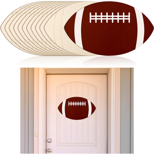 Gerrii 12 Pcs 12 Inch Wooden Football Cutouts Unfinished Wood Sports Themed Cutout Blank Wooden Football Shape Wood Hanging Slice Ornaments for DIY Craft Door Hanger Sport Themed Party Home Decoration