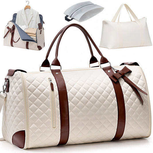 GARPROVM Garment Bags for Travel Women, 3 in 1 Convertible Garment Duffle Bags with Separated Tote Bag, Waterproof Suit Bag Travel Carry On Luggage Weekender Bag for Business Trip, Beige