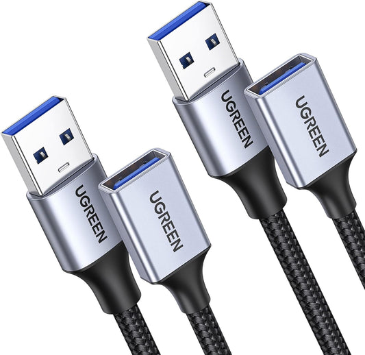 2 Pack (3 3 Headset UGREEN USB Extension Cable FT+ FT), Nylon Braided Extender Compatible With Webcam, Camera, Phone