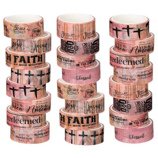 Janlaugh 24 Rolls Christian Washi Tape Gifts Bulk Religious Inspirational Scripture Supplies Pink Bible Verse Washi Tape for Bible Journaling Study DIY Crafting Easter Gifts