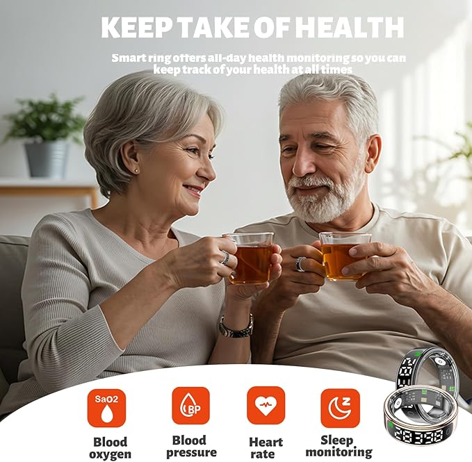 Smart Health Ring for Women Men, Smart Ring Fitness Tracker for iOS Android, Heart Rate, Blood Oxygen, Blood Pressure, Sleep Monitoring,5ATM Waterproof, No Subscription Fee (Silver, 12#)