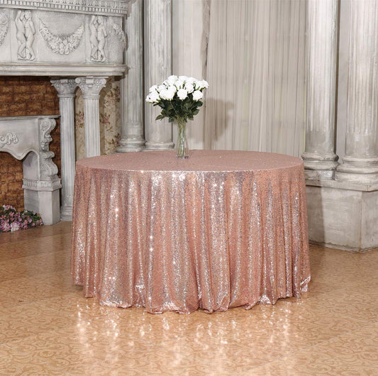 SquarePie Round Sequin Tablecloth 120 Inch Rose Gold Sparkly Table Cloth for Wedding Party