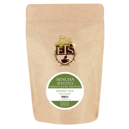 Sencha Kyoto Cherry Rose Festival Tea - 25 Teabag Pouch | Green Tea with Sweet Cherry and Morning Rose Flavor | Smooth Fresh Blend with Floral Aroma | Traditional Japanese Inspired