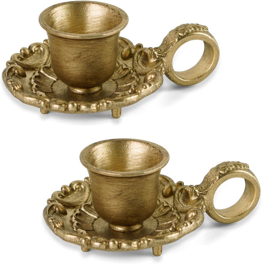 NIKKY HOME Gold Taper Candle Holders - Vintage Metal Candlestick Set of 2 for Table Centerpieces & Decor