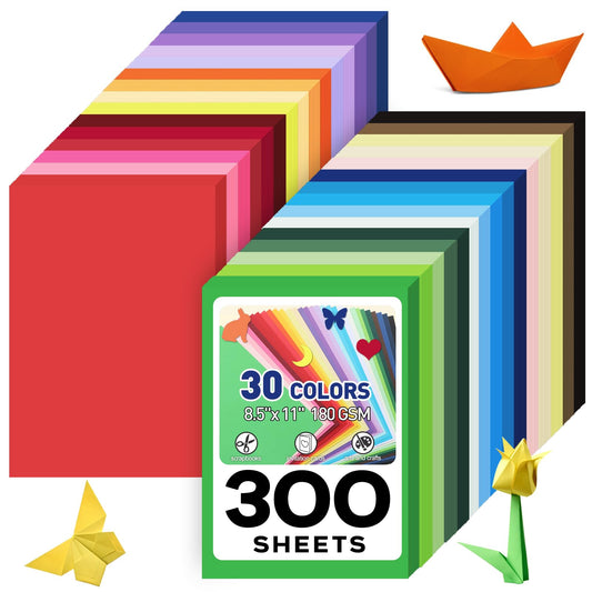 MAXECHO 8.5" X 11" Colored Cardstock Bulk 300 Assorted Sheets in 30 Colors Construction Paper Card Stock Printer Paper for DIY Crafts, Kids School Supplies, Cricut, 180 GSM
