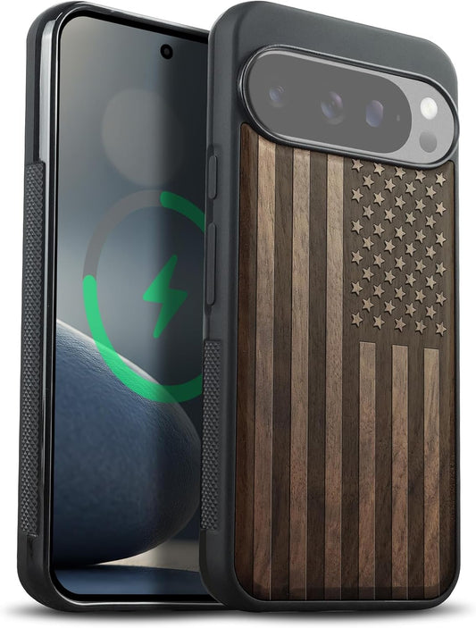 Carveit 10 Magnetic Wooden Case for Google Pixel Pro XL Case, Wood Artisan Engraved & Soft TPU Shockproof Cover