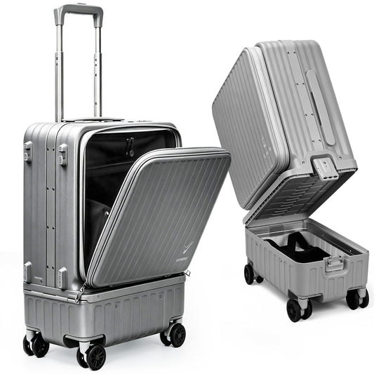 Solaraft Carry On Luggage with Shoe Compartment, 22x14x9 Airline Approved Lightweight Duffle Suitcase Wet Dry Separation, 20 Inch Spinner for Gym Swim Beach Weekend Sports Travel Men Women (Grey)