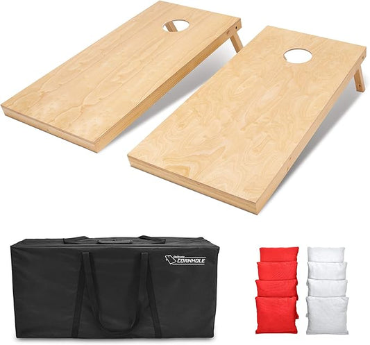 GoSports Regulation Size Wooden Cornhole Set with Natural Wood Finish - Includes Carrying Case