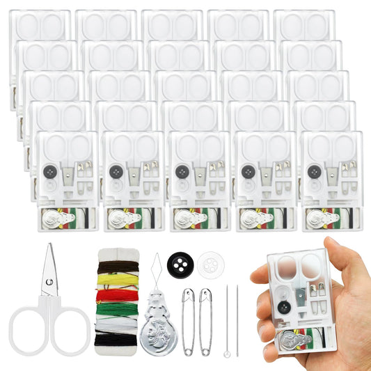 25 Boxes Mini Travel Sewing Kit Quick Fix Sewing Kits Bulk Basic Portable Pre Threaded Needle Emergency Repair Tool for Christmas Gifts Beginner Traveler Home Hotel (White)