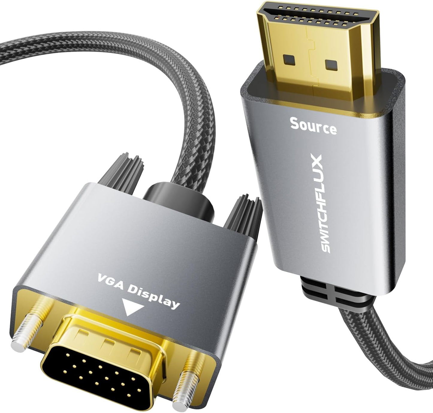 SWITCHFLUX 10FT 1080P@60Hz HDMI to VGA Adapter Cable [Metal Case, Nylon Cable] HDMI Male to VGA Male Uni-Directional