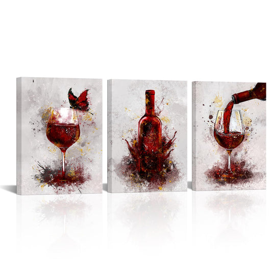 Conipit Wine Wall Decor for Dining Room Wine Glass Wall Painting Red Wall Pictures Prints Artwork Bar Restaurant Decoration 12x16inch per each