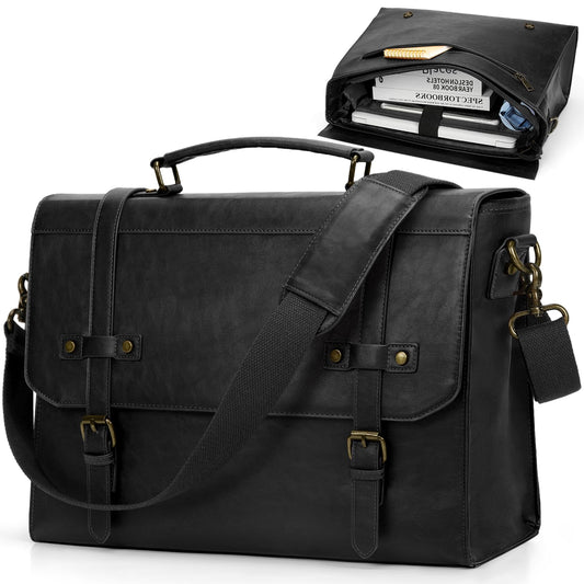 RAINSMORE Mens Messenger Bag 17 Inch Waterproof Vintage Leather Laptop Briefcase Large Laptop Bag Satchel Bag Computer Shoulder Bag for Office Business Travel College,Brown
