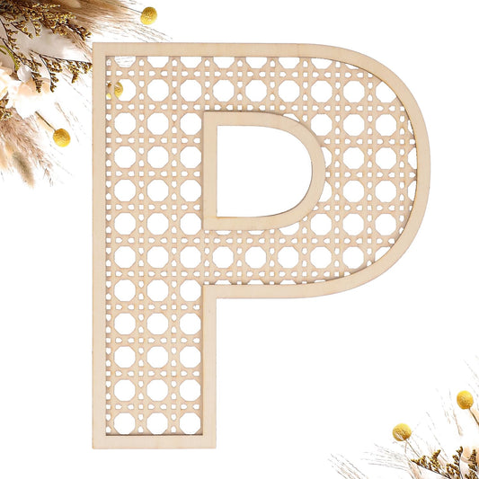 Wooden Rattan Letters 8 inch Wood Letters P for Wall Decor Crafts Boho Nursery Decor for Baby Shower Wedding Bedroom Name Signs Large Rustic Letter Home Decoration