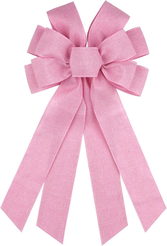 Skiennix Baby Pink Large Bow - 11x21 Inch Wired Ribbon for Wreaths & Spring Decor