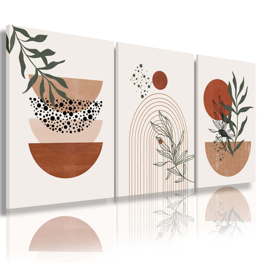 Boho Wall Art Prints, Boho Wall Decor, Abstract Geometric Prints Black Beige Terracotta Minimalist Art, Natural Framed Canvas Prints Artwork For Living Room Bathroom Bedroom Wall Decor