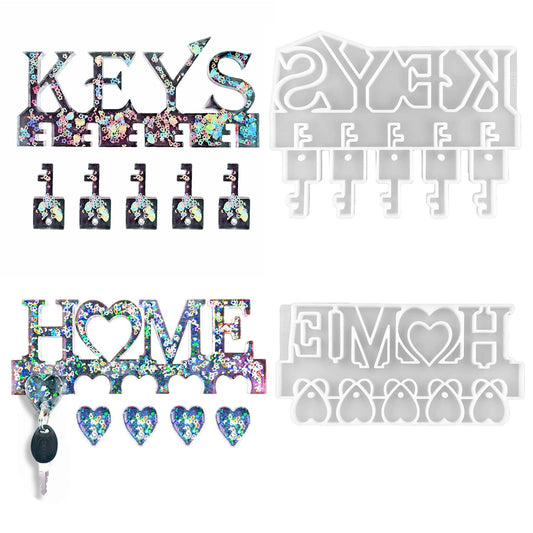 2Pcs Key Holder Resin Molds Wall Decor Unique Silicone Keychain Pendant Resin Mold for Epoxy Casting Wall Mounted Key Hangers Storage Organizer Home Decoration DIY Gift