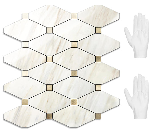 STICKGOO 10 Sheets Peel and Stick Backsplash, Polished Eurasia Biege Marble Look Kitchen Backsplash, Glossy Waterproof Stick on Backsplash for Kitchen Wall, Bathroom