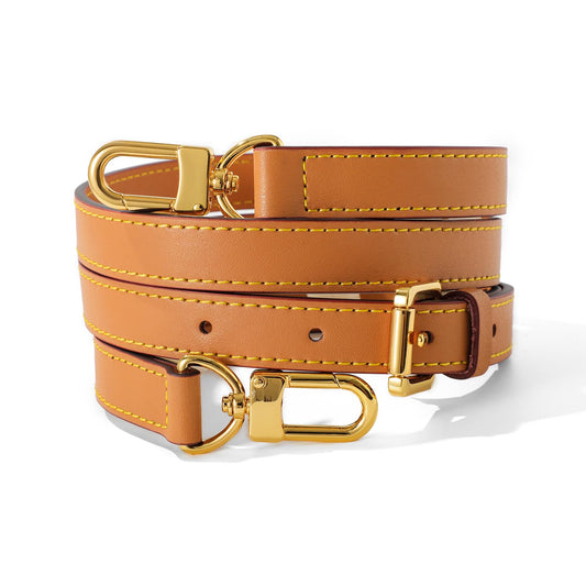 BEUDW Vachetta Leather Adjustable Crossbody Strap for Leather Shoulder Strap Belt Replacement Suitable for L V Handbags (width: 0.6in-Apricot Yellow)