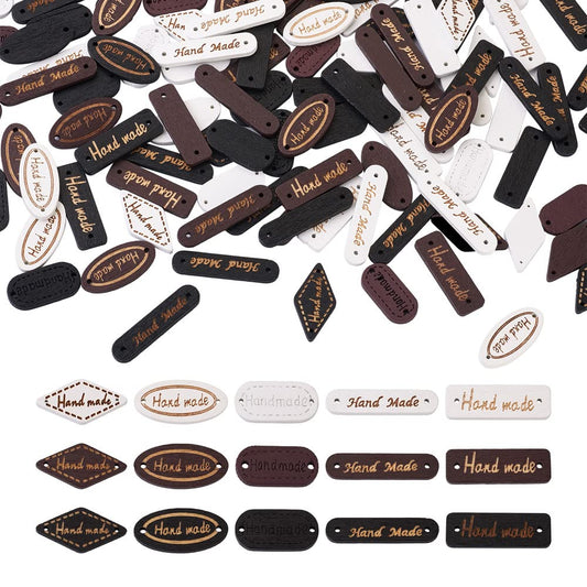 Cheriswelry 300pcs Wooden Label Links - Rectangle, Oval, Rhombus Tag Labels for DIY Craft, Jeans, Bags, Shoes, Hat Accessories